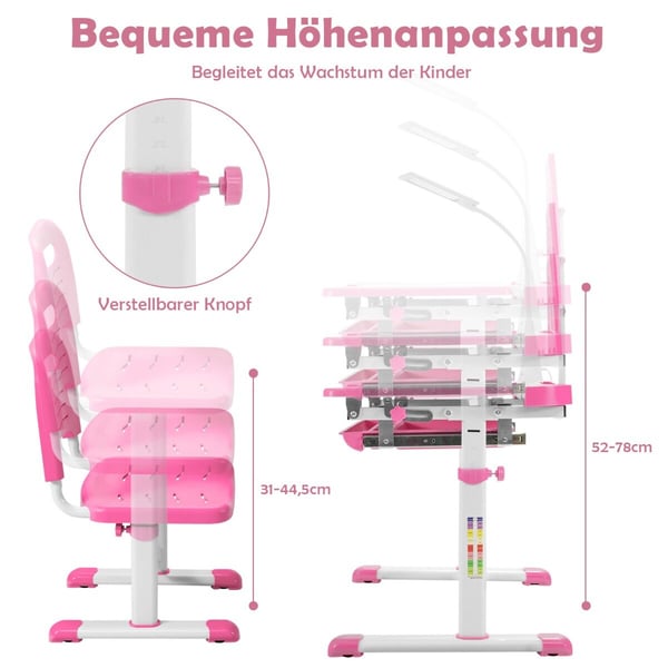 Børne skrivebord og stol sæt, 71x52x79 cm, Pink/Blå