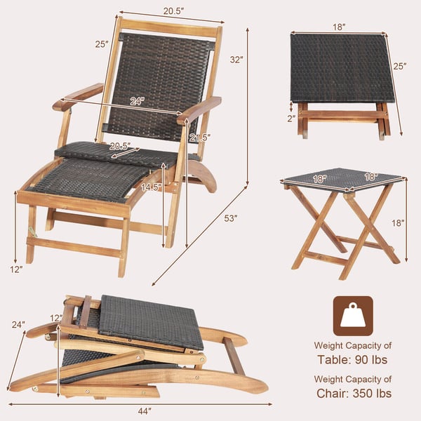 Patio Rattan Folding Lounge Chair, 46×46×46 cm, Ruskea