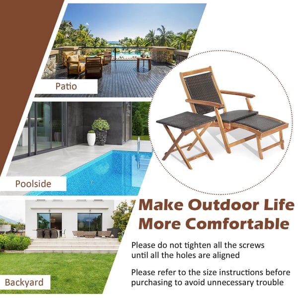 Patio Rattan Folding Lounge Chair, 46×46×46 cm, Ruskea