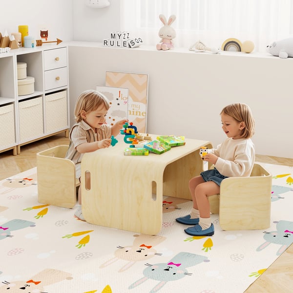 Lasten puinen pöytä ja tuoliryhmä, 67×51×41 cmtuumaa, luonnonväri