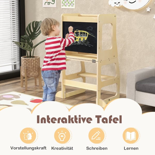 Keittiön seisova torni, 3-in-1 taitettava taaperoille, 68x40x91 cm, luonnonväri