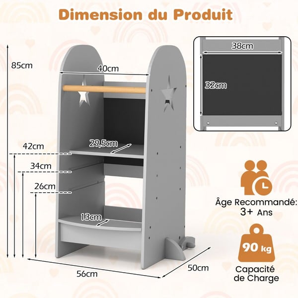 Lærestol Børns Skammel, 56x50x85 cm, Grå
