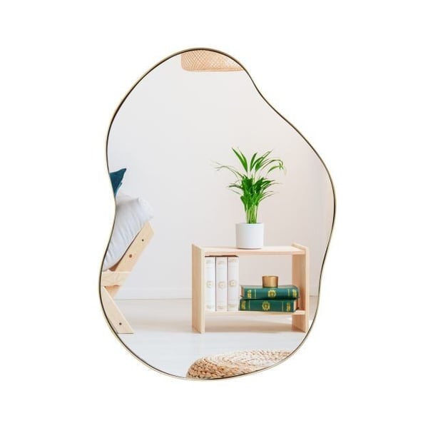 Væg spejl, Asymmetrisk Væg spejl Uregelmæssig med Premium Bagplade-Guld, 78x56 cm, Guld Væg spejl, Asymmetrisk Væg spejl Uregelmæssig med Premium Bagplade-Guld, 78x56 cm, Guld