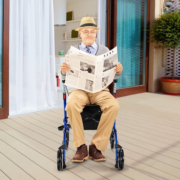 Rollaattori, 2-in-1 rollaattori istuimella, 79,5x61,5x83 cm - 96 cm, Punainen/Sininen
