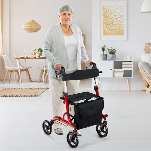 Rollaattori kävelytuki istuimella, 79.5x61.5x83-96 cm, Punainen/Sininen