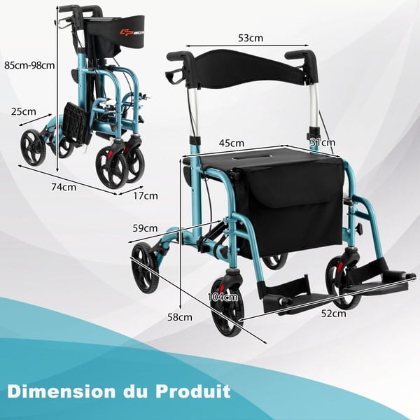 Rollator Walker, 61x103x85-98 cm, Blå