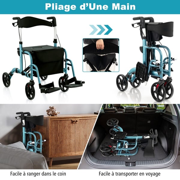 Rollator Walker, 61x103x85-98 cm, Blå