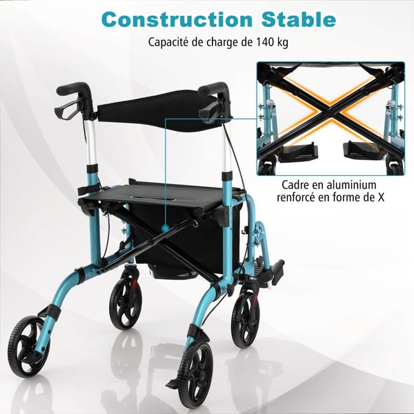 Rollator Walker, 61x103x85-98 cm, Blå