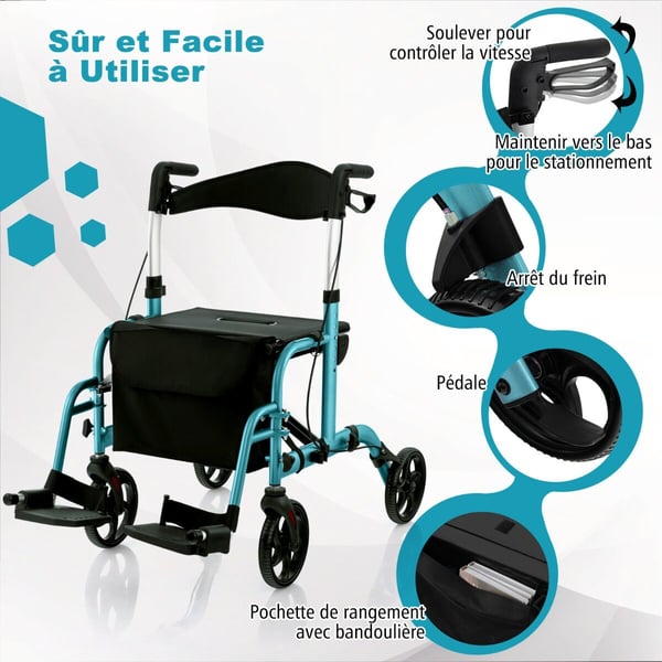 Rollator Walker, 61x103x85-98 cm, Blå
