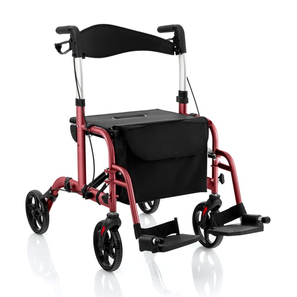 Rollator Walker, 24x40.5x33.5-38.5 tommer, Rød