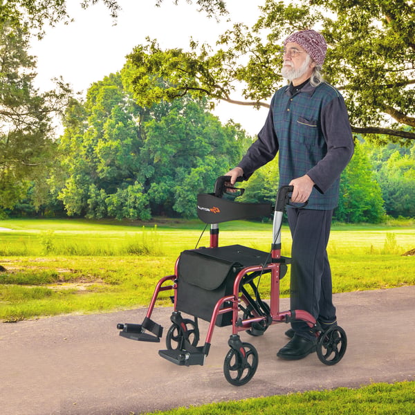 Rollator Walker, 24x40.5x33.5-38.5 tommer, Rød