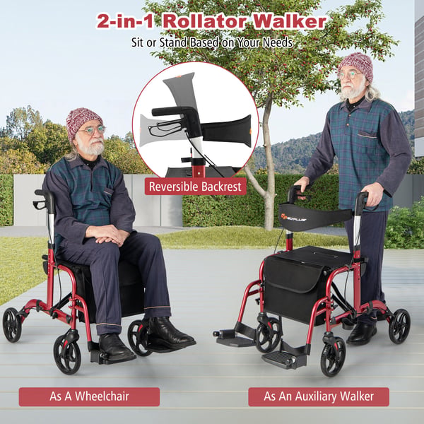 Rollator Walker, 24x40.5x33.5-38.5 tommer, Rød