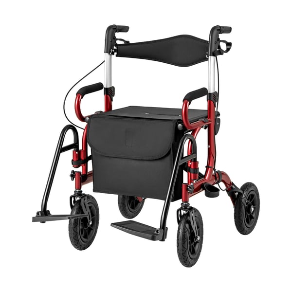 Rollator Walker, 64x103 cm, Rød - materiale: aluminium + stof + plastik