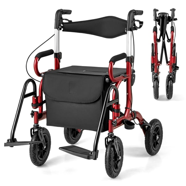 Rollator Walker, 64x103 cm, Rød - materiale: aluminium + stof + plastik
