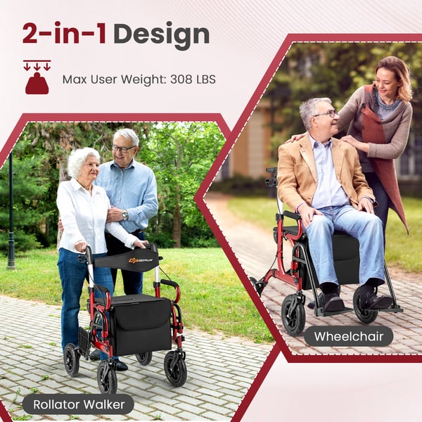 Rollator Walker, 64x103 cm, Rød - materiale: aluminium + stof + plastik