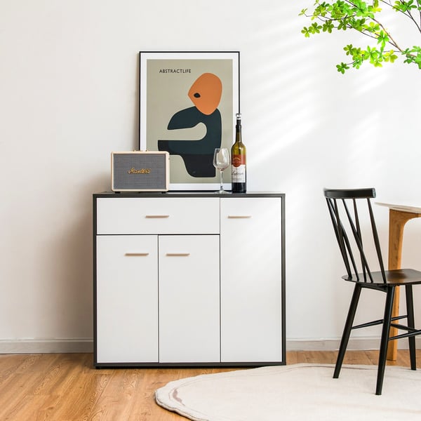 Buffet Sideboard Opbevaringsskab, 89×41×80 cm, Mørkegrå, Hvid Buffet Sideboard Opbevaringsskab, 89×41×80 cm, Mørkegrå, Hvid