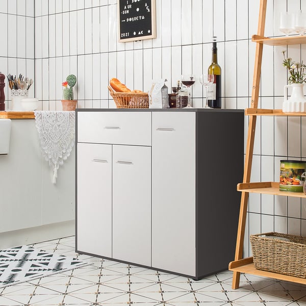 Buffet Sideboard Opbevaringsskab, 89×41×80 cm, Mørkegrå, Hvid