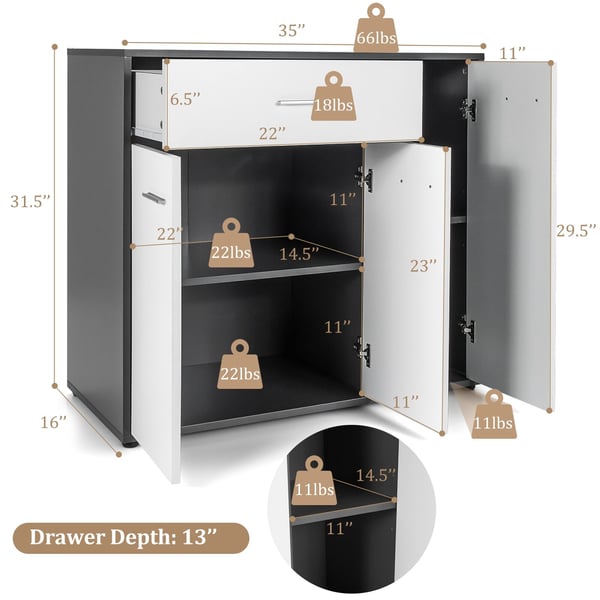 Buffet Sideboard Opbevaringsskab, 89×41×80 cm, Mørkegrå, Hvid
