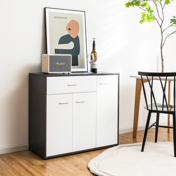 Buffet Sideboard Opbevaringsskab, 89×41×80 cm, Mørkegrå, Hvid