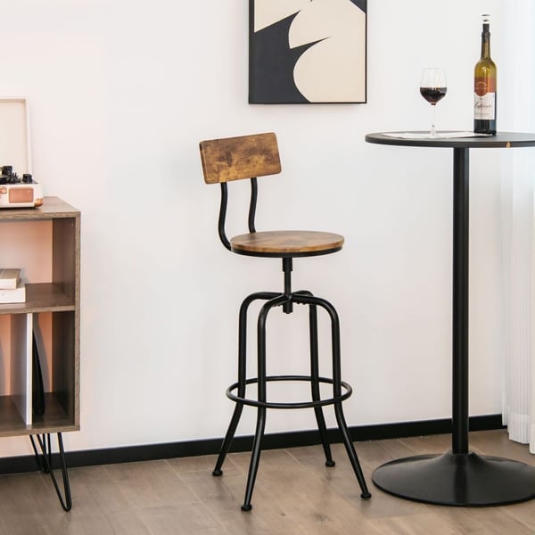 Køkken Spisestole, Sæt af 2 Justerbare Drejestole med Ergonomisk Ryglæn, 54x54x98.5 - 105.5 cm, Kaffe