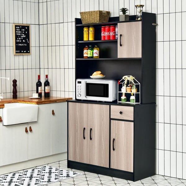 Buffetskab med opbevaring, 100x40x180 cm, Sort/Hvid