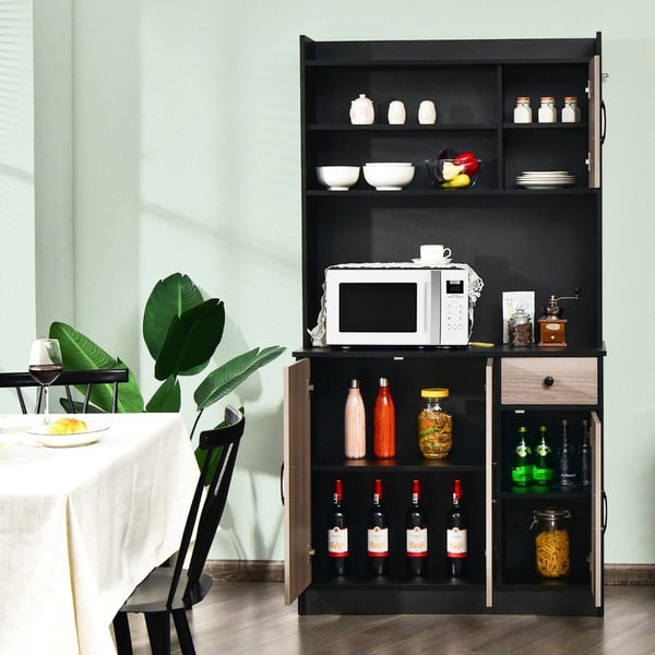 Buffetskab med opbevaring, 100x40x180 cm, Sort/Hvid