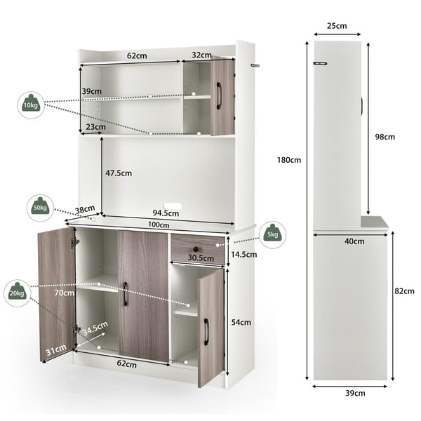 Buffetskab med opbevaring, 100x40x180 cm, Sort/Hvid