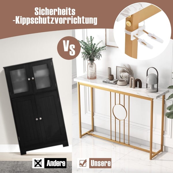 Indgangsbord, Moderne Imiteret Marmorbordplade, 119×30×80 cm, Hvid, Guld
