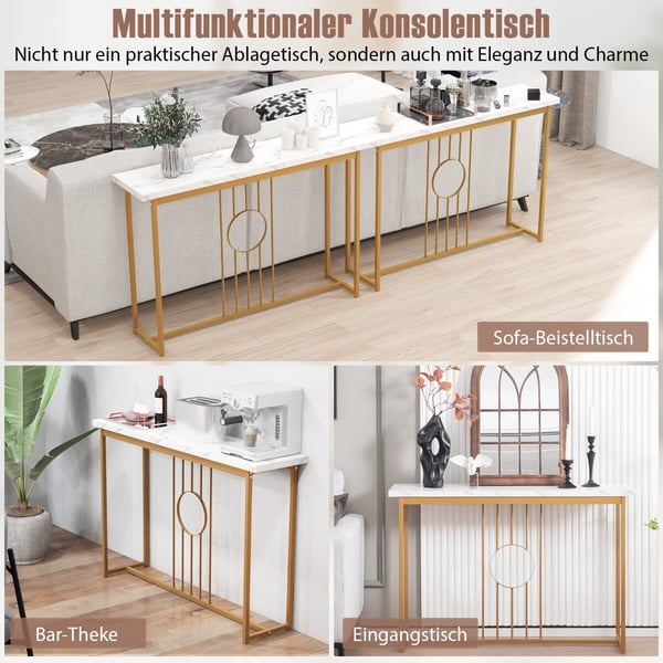 Indgangsbord, Moderne Imiteret Marmorbordplade, 119×30×80 cm, Hvid, Guld