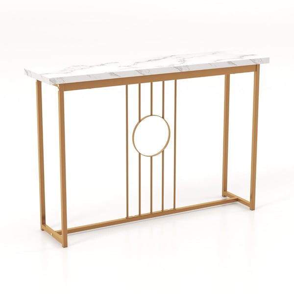 Indgangsbord, Moderne Imiteret Marmorbordplade, 119×30×80 cm, Hvid, Guld