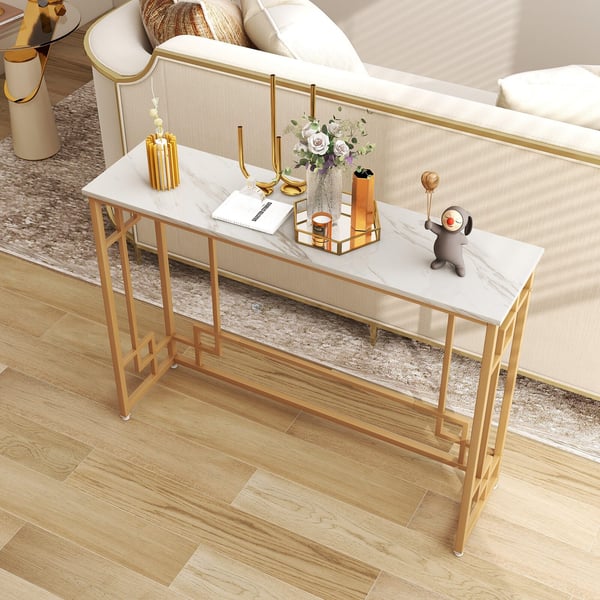 Konsolbord, 43,5"x12"x32", Hvid og Guld