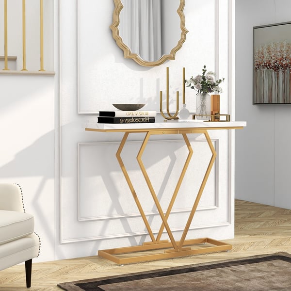 Konsolipöytä, 39.5"x11.5"x31.5", valkoinen ja kulta