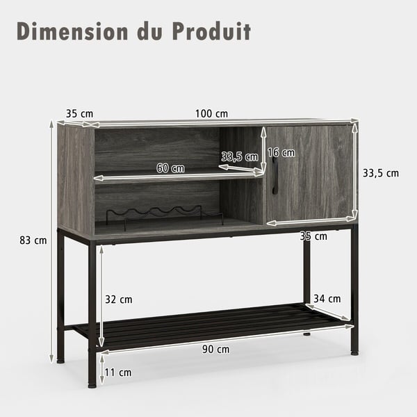 Sideboard Buffet Skab, 100x35x83 cm, Grå