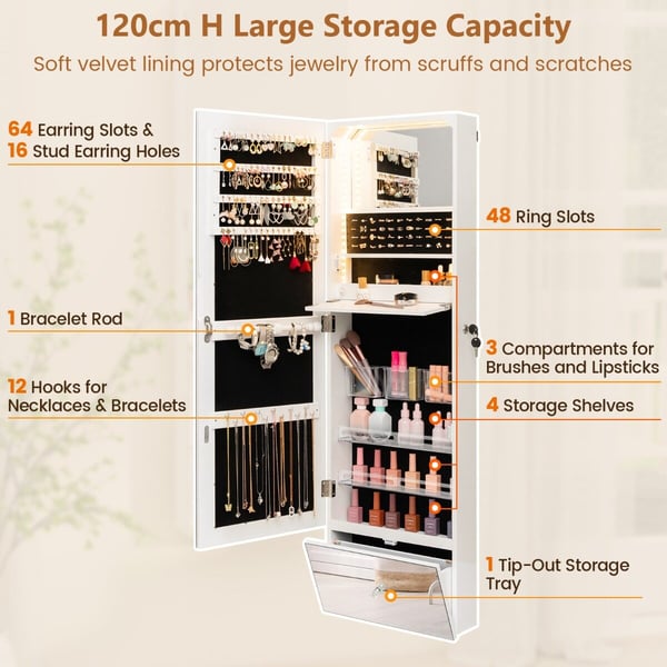 Smykkeskab Organizer, 120x37x11 cm, Hvid