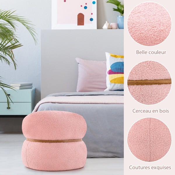 Taburet, 44x35x35 cm, Lyserød - materiale: sherpa, skum, non-vævet stof, mdf, pvc