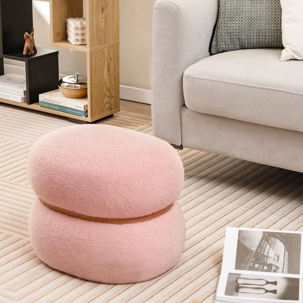 Taburet, 44x35x35 cm, Lyserød - materiale: sherpa, skum, non-vævet stof, mdf, pvc