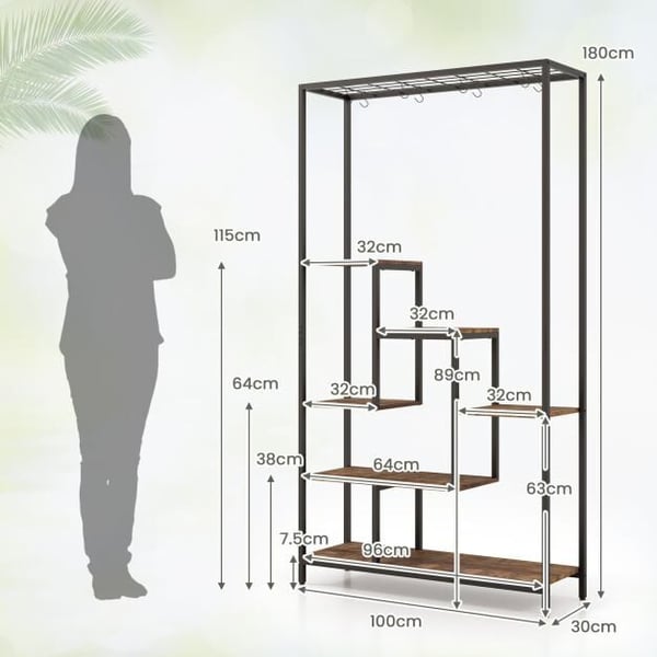 Plantestativ, 102×30×180 cm, Rustikt Brun