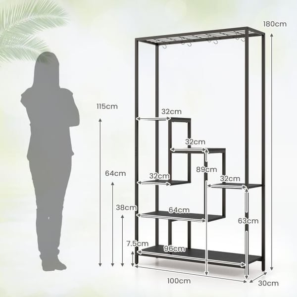 Plantestativ, 102×30×180 cm, Sort