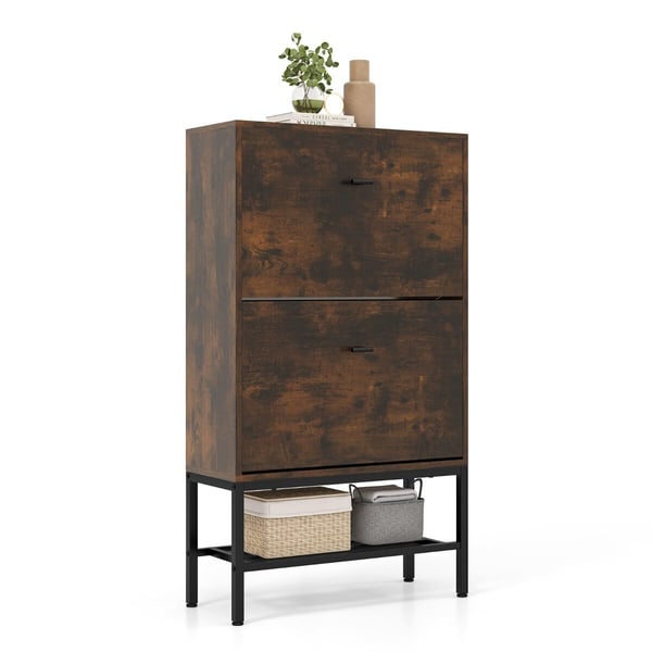 Skoskab med opbevaring, 59.69x24.13x106.68 cm, Brun