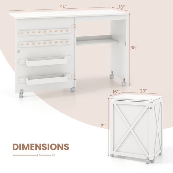 Foldbart sybord, 58×41×79 cm, Hvid