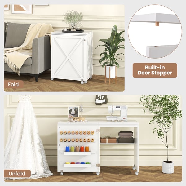 Foldbart sybord, 58×41×79 cm, Hvid