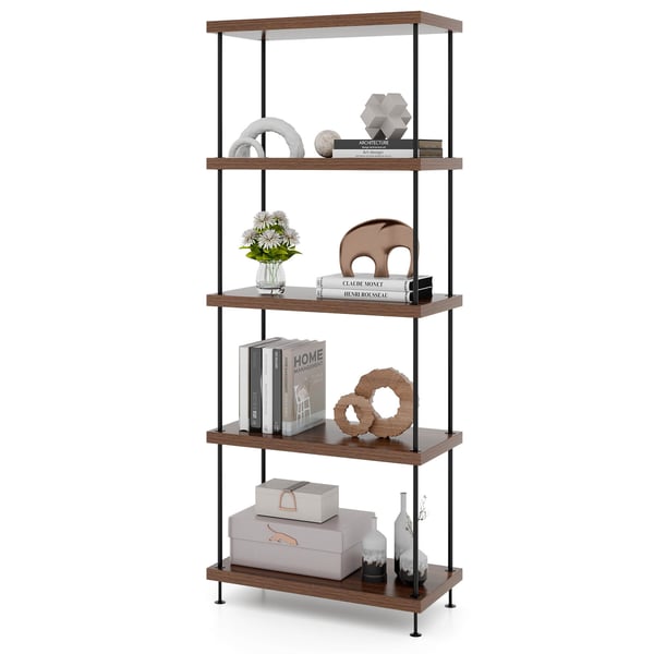 Näyttöhylly, 2/3/4/5-tasoinen monikäyttöinen näyttöhylly metallirungolla - 5-tasoinen, 60×29×147 cm, pähkinäpuu