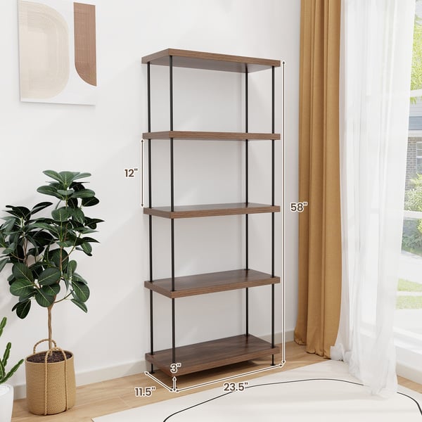 Näyttöhylly, 2/3/4/5-tasoinen monikäyttöinen näyttöhylly metallirungolla - 5-tasoinen, 60×29×147 cm, pähkinäpuu