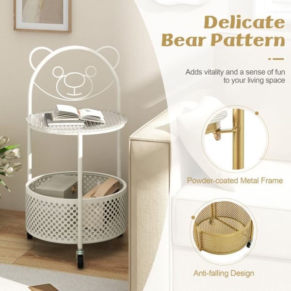 Mobil Glas Kaffebord, 40x36.5x71 cm, Transparent Guld/Hvid