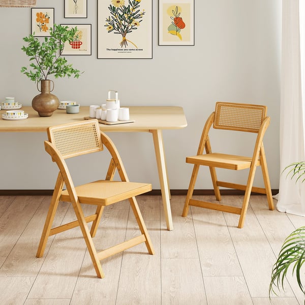 Taittotuolit, Boho-tyylinen koristesarja rottinkia, 2 kpl, 56x49x80 cm, luonnonväri