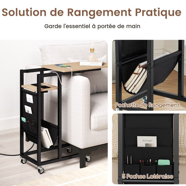 C-formet sidebord, 69x30x69 cm, rustik brun & sort