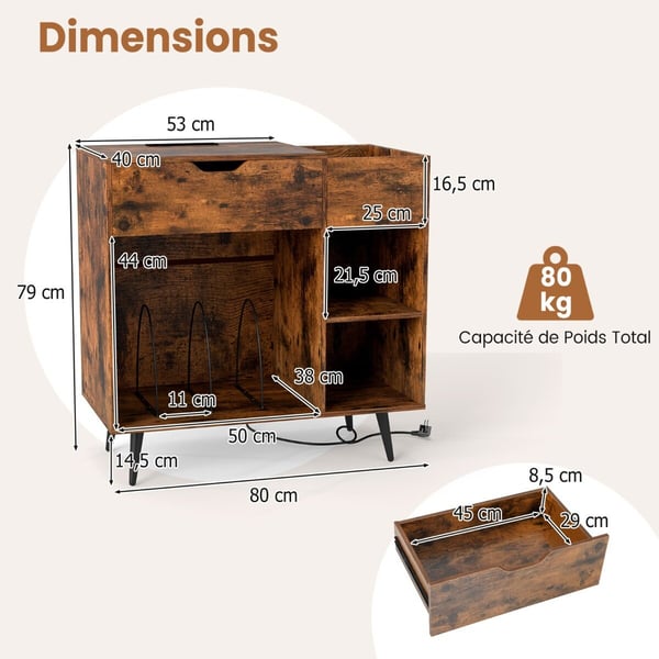 Pladespillerstander, 79.5x40x79 cm, Rustikt brun
