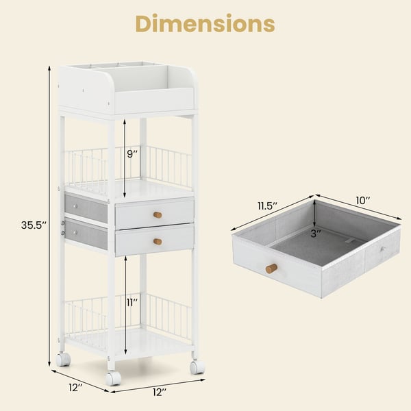 Hudplejeorganizer Vogn, 30x30x90 cm, Hvid