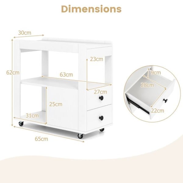 Sidebord, 65x30x62 cm, Hvid