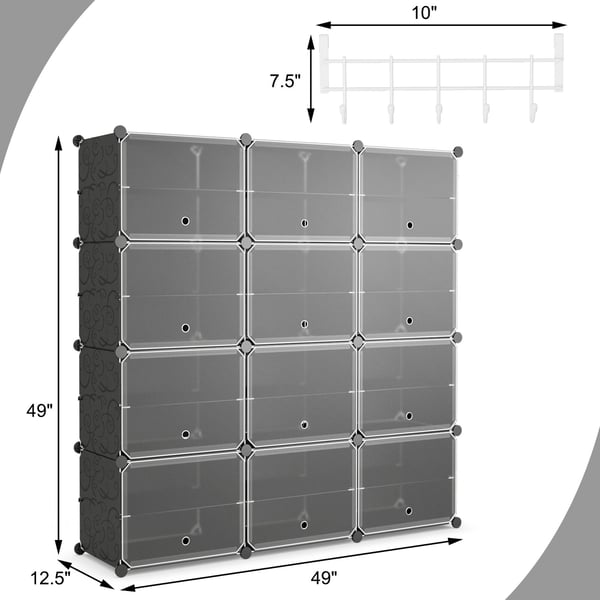 Skoskab med opbevaring, 124x32x125 cm, Sort